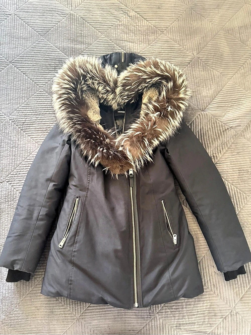 Mackage Trish Down Coat with Fur Hood Black Puffer Jacket